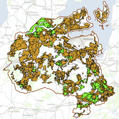 De primære positivområder er grønne og sekundære positivområder er orange